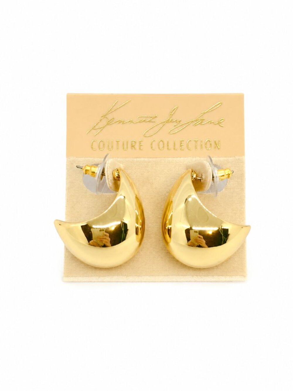 KENNETH JAY LANE EARRINGS Gold Tone Dome J Hoop Couture Collection